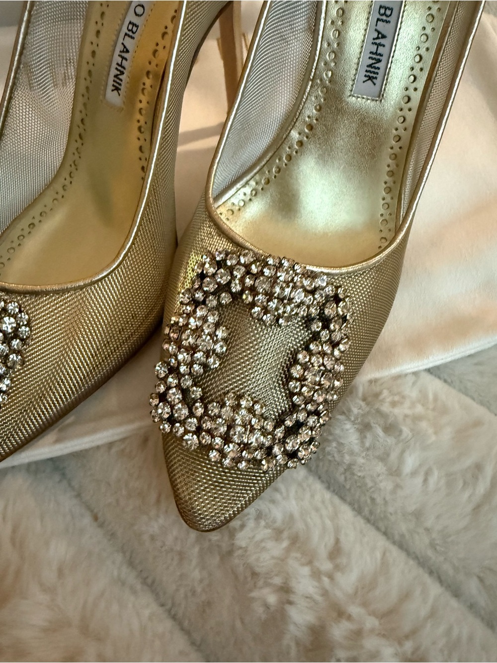 Manolo Blahnik Hangisi Crystal Buckle Mesh Pump NIB 6.5 US / 36.5 EU - Picture 6 of 15